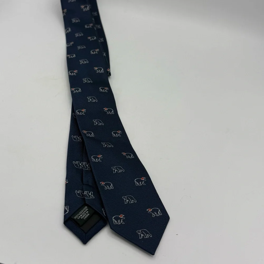 J.Crew Neck Tie Mens Blue Polar Bear Christmas Print 100% Silk Skinny Narrow